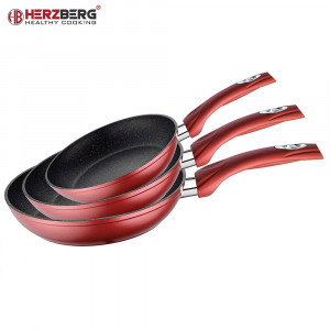 Set de tigai din aluminiu forjat 3 piese 20/24/28 cm, Herzberg HG-FP3, burgundy