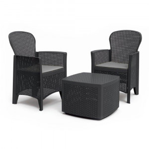 Set mobilier de gradina - terasa cu 2 fotolii si masa, ratan, Tree, antracit