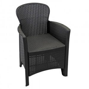 Set mobilier de gradina - terasa cu 2 fotolii si masa, ratan, Tree, antracit