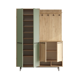 Set modern pentru hol cu polite, 147x35,5x195,6, stejar - verde smarald