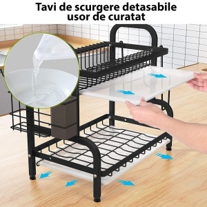 Suport - scurgator pe doua nivele, inoxidabil, cu accesorii laterale - Img 6