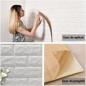 Tapet decorativ autoadeziv 3D, 1 panou 77x70cm, maro - BrickWall