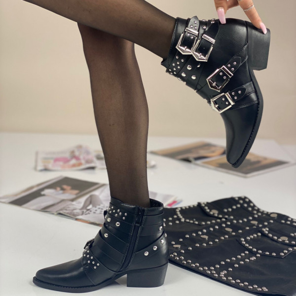 Botine cu Toc Negre din Piele Ecologica Capsa