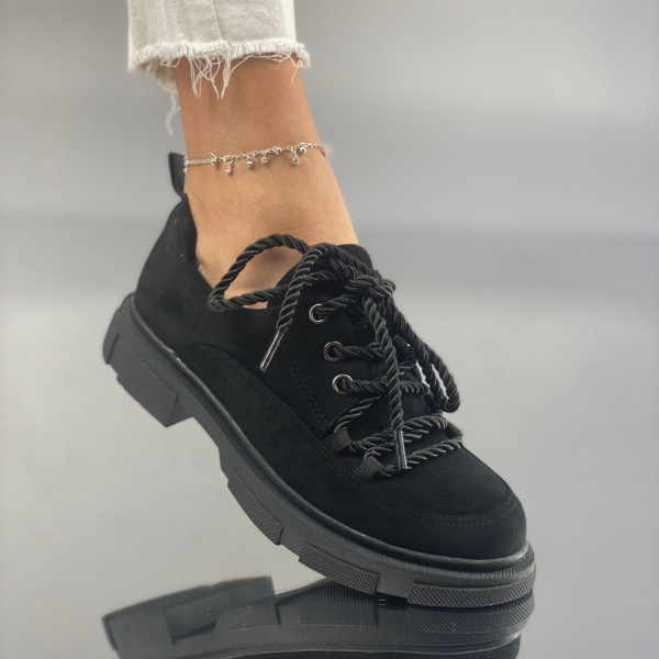 Pantofi Casual Dama Negri Suet din Piele Ecologica Intoarsa Crevis