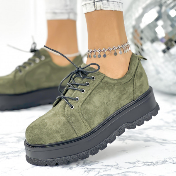 Pantofi Casual Dama Verzi din Piele Ecologica Intoarsa Simi