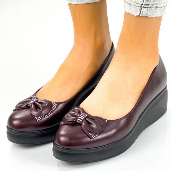 Pantofi Dama cu Platforma Grena din Piele Ecologica Ferata