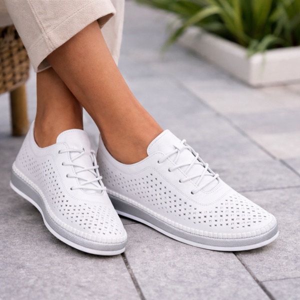 Pantofi Piele Naturala Alara2 White