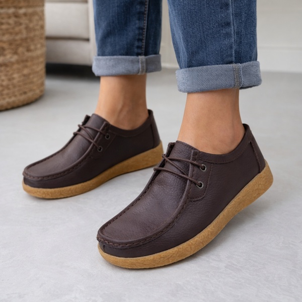 Pantofi Piele Naturala Elvan Brown