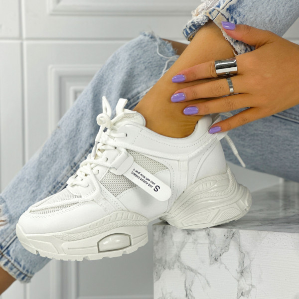 Pantofi Sport Dama Albi din Piele Ecologica Blanes