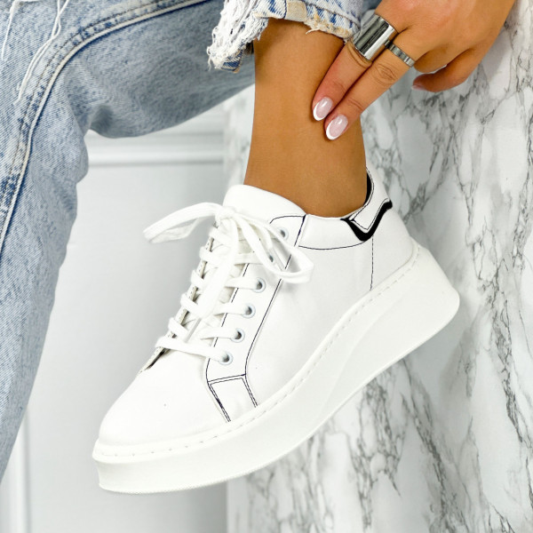 Pantofi Sport Dama Albi din Piele Ecologica Plamen