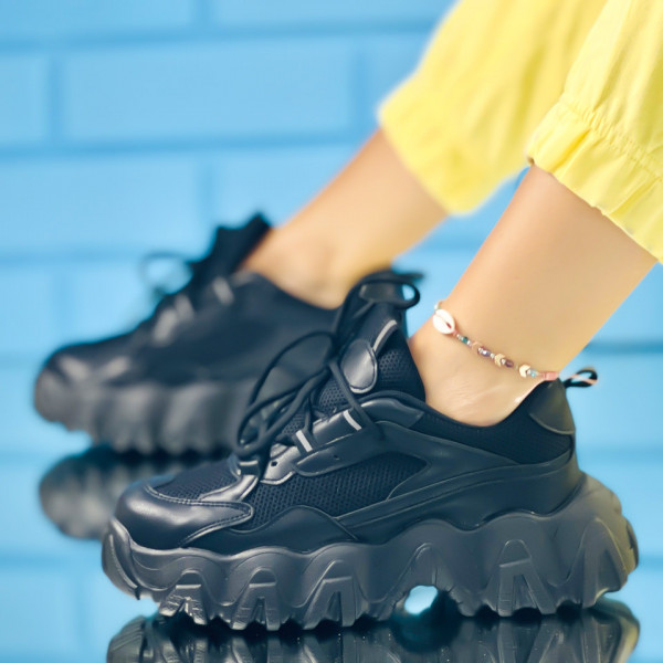 Pantofi Sport Dama Negri din Piele Ecologica Solidario