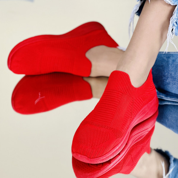 Pantofi Sport Dama Rosii din Material Textil Aviva