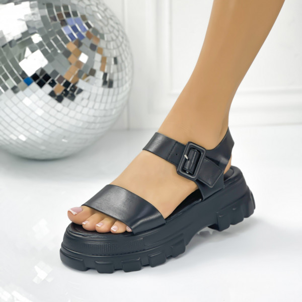Sandale Dama cu Platforma Negre din Piele Ecologica Elysia