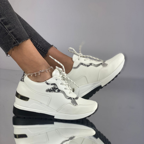 Pantofi Casual Dama cu Platforma Albi din Piele Ecologica Loseta