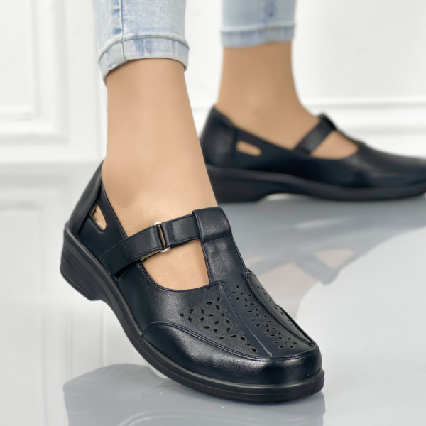 Pantofi Casual Dama cu Platforma Negri din Piele Ecologica Zlopy