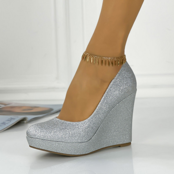 Pantofi Dama cu Platforma Argintii din Glitter Aurory
