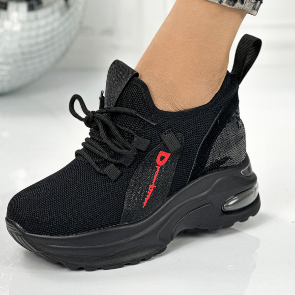 Pantofi Sport Dama cu platforma Negri din Textil Fiton
