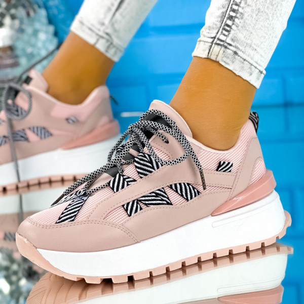 Pantofi Sport Dama cu platforma Roz din Piele Ecologica Tedef