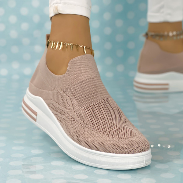 Pantofi Sport Dama cu Platforma Roz din Textil Sanpe