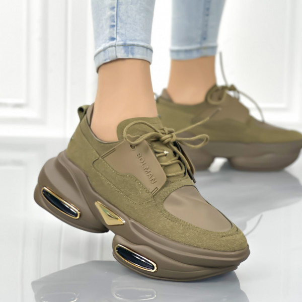 Pantofi Sport Dama cu Platforma Verzi din Piele Ecologica Hugo