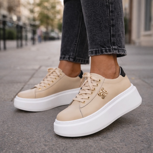 Pantofi Sport Piele Naturala Palmer Beige
