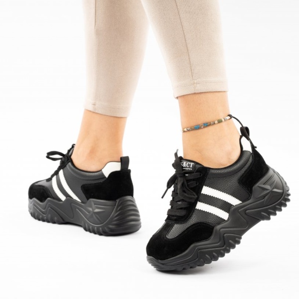 Pantofi Sport Piele Naturala Yamina Black