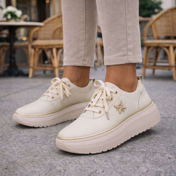 Pantofi Sport Piele Naturala Zayla Beige