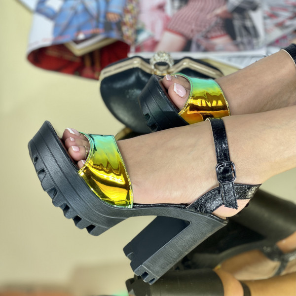 Sandale cu Toc si Platforma Negre din Piele Ecologica Comenda