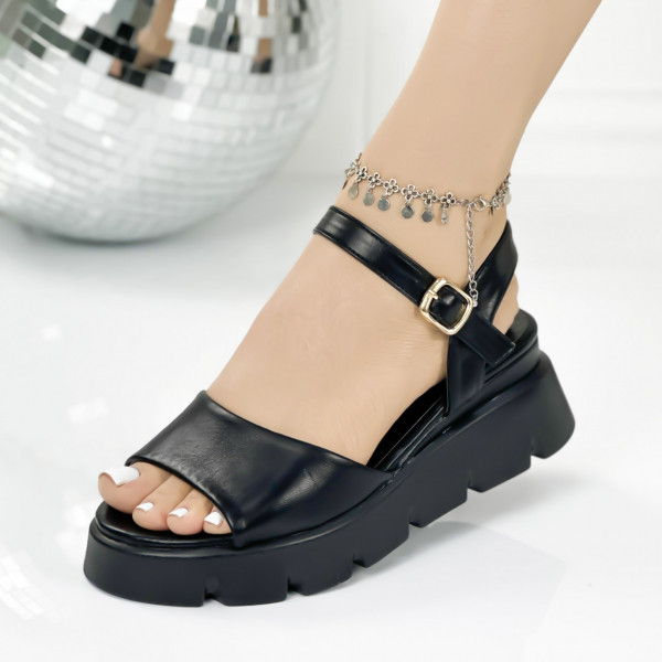 Sandale Dama cu Platforma Negre din Piele Ecologica Damayanti