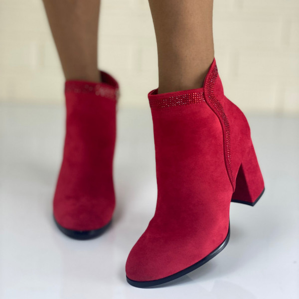 Botine Dama Imblanite Rosii din Piele Ecologica Intoarsa Calipso