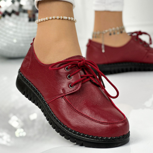 Pantofi Casual Dama Bordo din Piele Ecologica Trefa