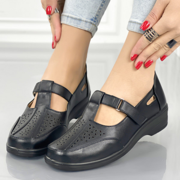 Pantofi Casual Dama cu Platforma Negri din Piele Ecologica Zlopy