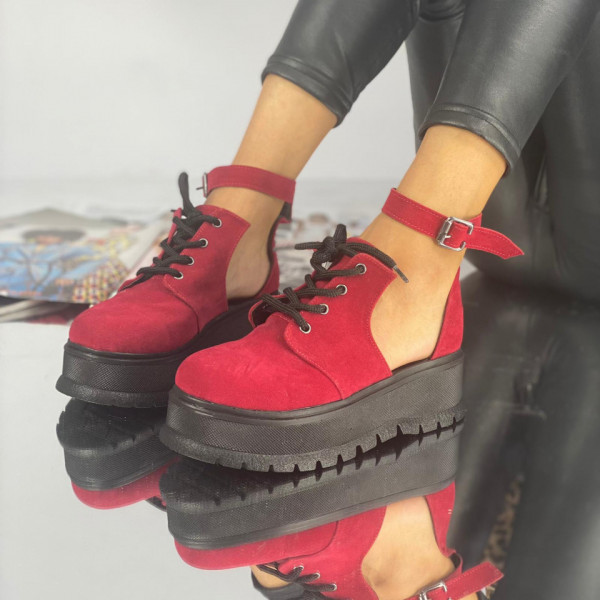Pantofi Casual Dama cu Platforma Rosii din Piele Ecologica Suki