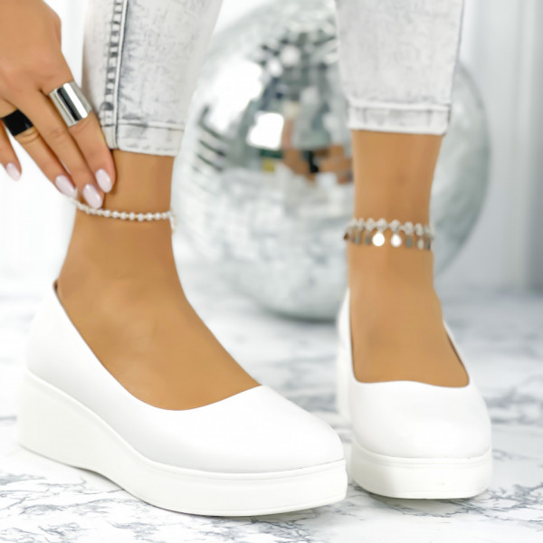 Pantofi Dama cu Platforma Albi din Piele Ecologica Voss