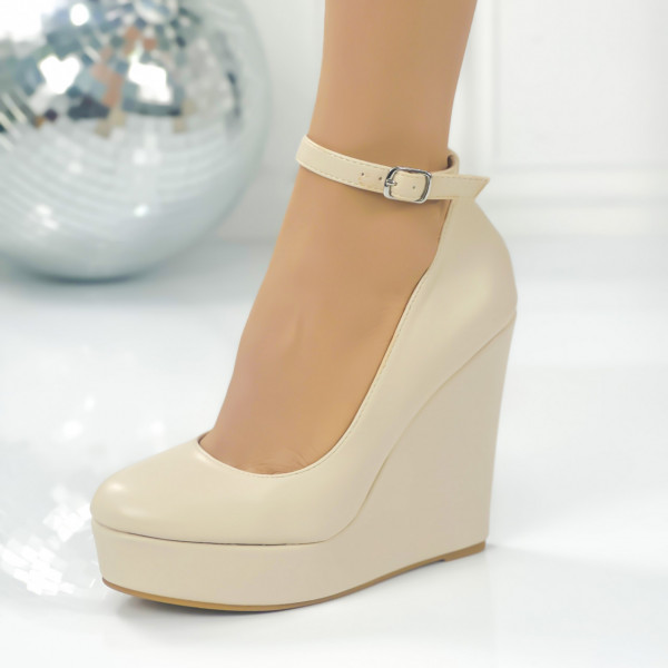 Pantofi Dama cu Platforma Bej din Piele Ecologica Vazana