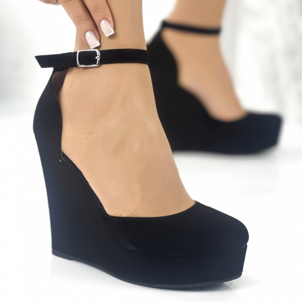 Pantofi Dama cu Platforma Negri din Piele Ecologica Intoarsa Berta