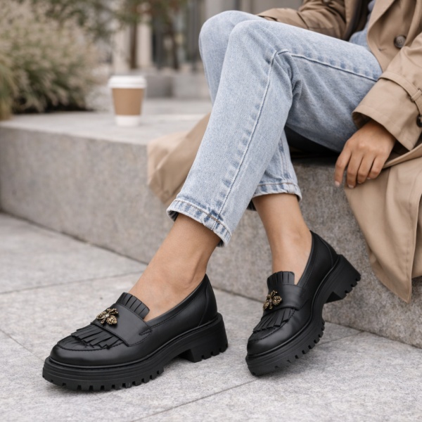 Pantofi Piele Naturala Catalana Black