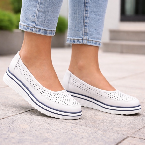Pantofi Piele Naturala Rina White