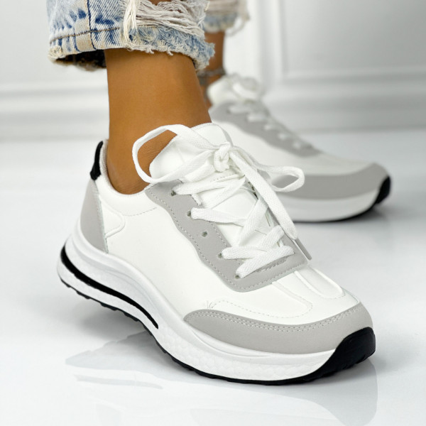 Pantofi Sport Dama Albi din Piele Ecologica Kigali