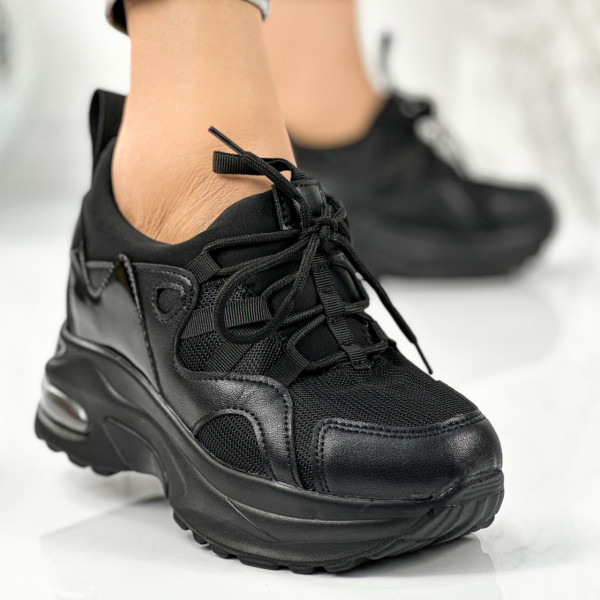 Pantofi Sport Dama cu platforma Negri din Piele eco Trent