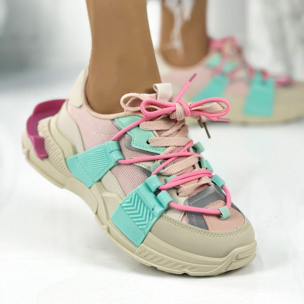Pantofi Sport Dama roz Verde din Piele Ecologica Dolceta