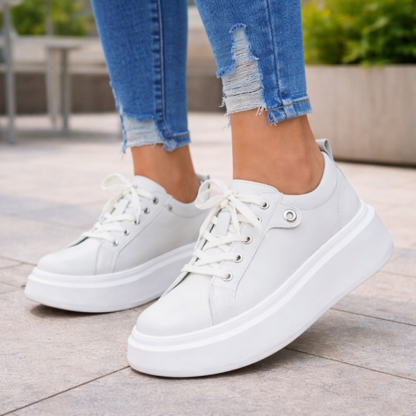 Pantofi Sport Piele Naturala Jimena White