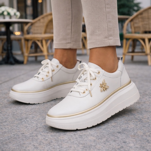Pantofi Sport Piele Naturala Zayla White