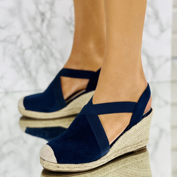 Sandale cu platforma Bleumarin din Piele Ecologica Intoarsa Cosmos