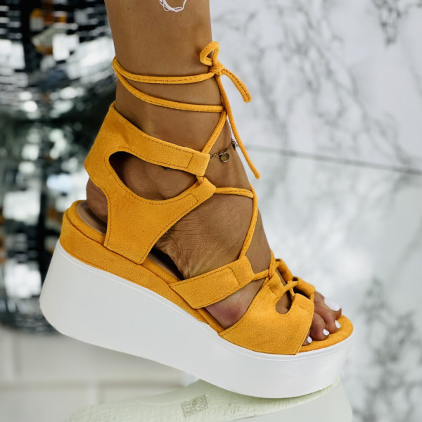 Sandale cu platforma Galbene din Piele Ecologica Intoarsa Ludmy