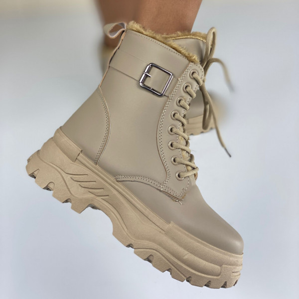 Ghete Dama Imblanite Khaki din Piele Ecologica Plexa