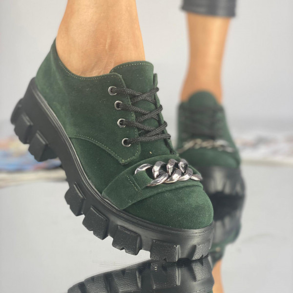 Pantofi Casual Dama Verzi din Piele Ecologica Intoarsa Lira