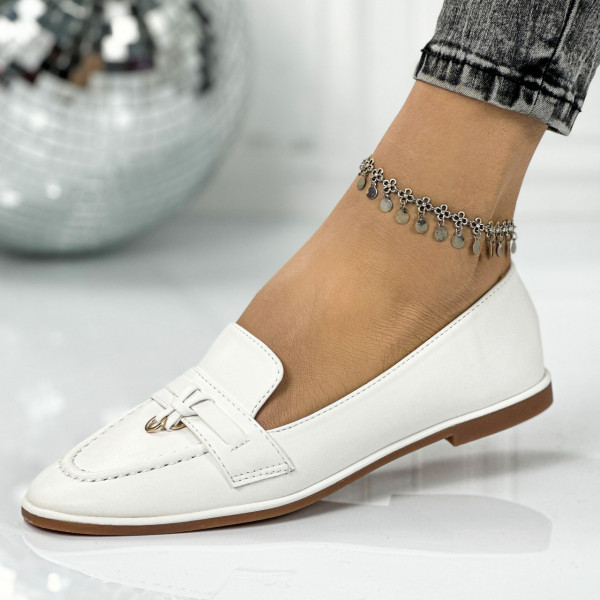 Pantofi Dama Casual Albi din Piele Ecologica Mermaz