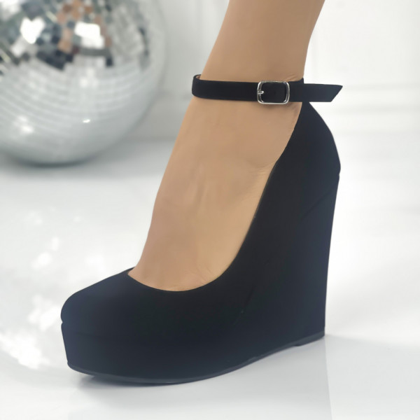 Pantofi Dama cu Platforma Negri din Piele Ecologica Intoarsa Vazana