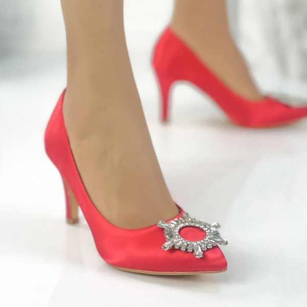 Pantofi Dama cu Toc Rosii din Satin Gluty